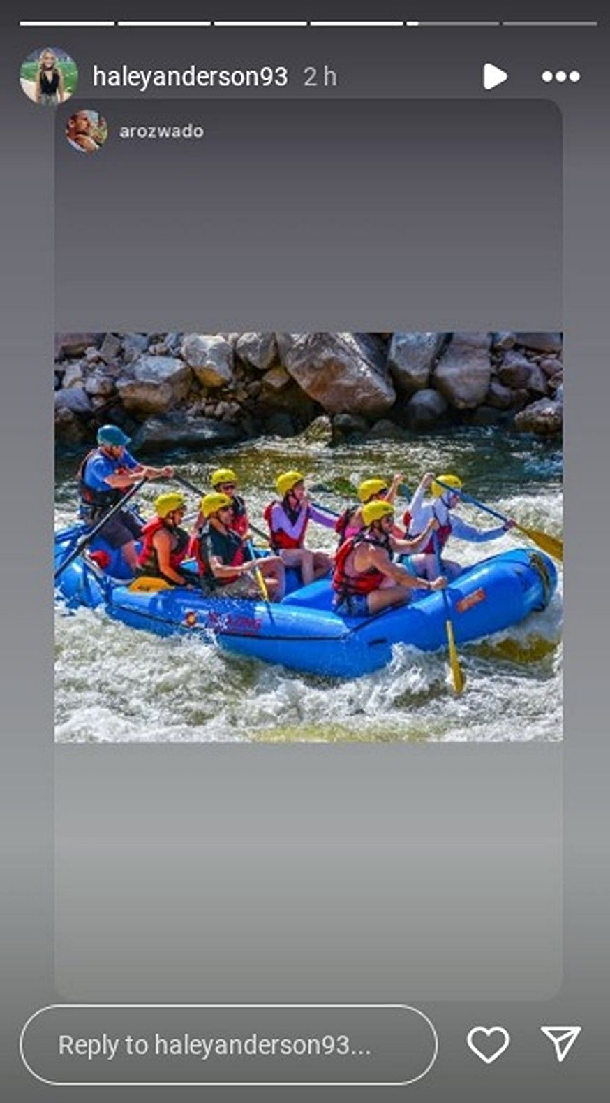 Haley Anderson is enjoying a rafting trip in Colorado/@haleyanderson93